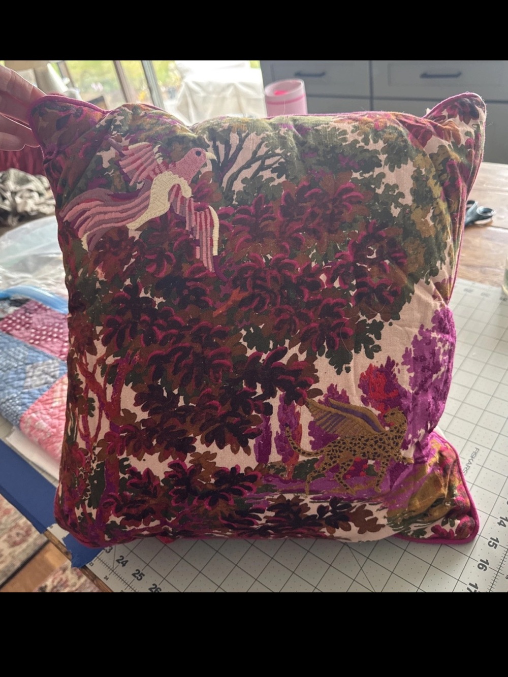 Anthropologie Vienne Embroidered Pillow 18 x 18 Pink